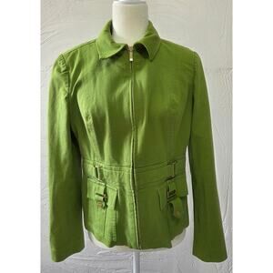 Jones New York Signature Stretch Lime Green Zip Up Jacket Womans Size Medium